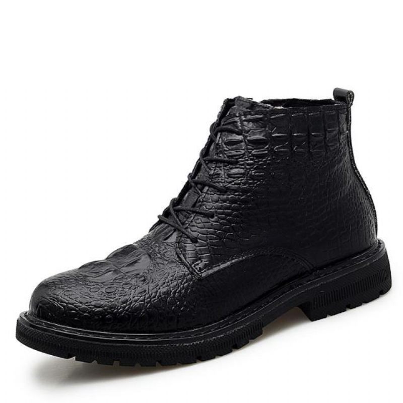 Botas Masculinas Luxo Crocfur Crocodilo Padrão Tornozelo Neve - Preto