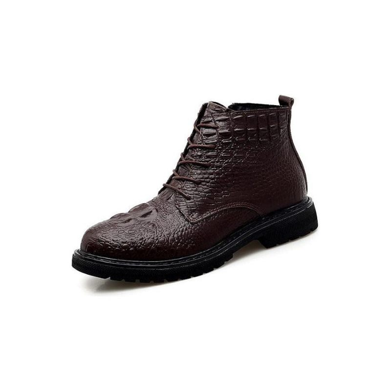 Botas Masculinas Luxo Crocfur Crocodilo Padrão Tornozelo Neve - Café