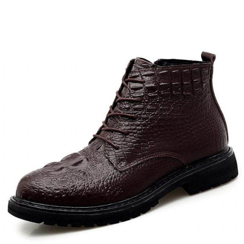 Botas Masculinas Luxo Crocfur Crocodilo Padrão Tornozelo Neve - Café