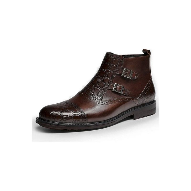 Botas Masculinas Luxo Croctex Casual Flat Ankle Boots - Café