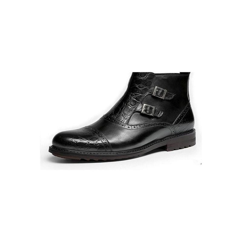 Botas Masculinas Luxo Croctex Casual Flat Ankle Boots - Preto