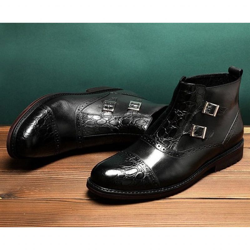 Botas Masculinas Luxo Croctex Casual Flat Ankle Boots - Preto