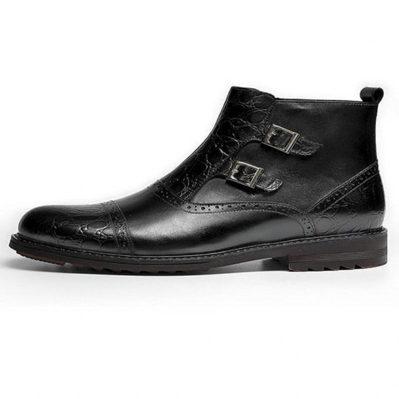 Botas Masculinas Luxo Croctex Casual Flat Ankle Boots - Preto