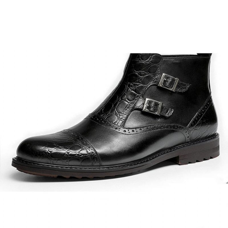 Botas Masculinas Luxo Croctex Casual Flat Ankle Boots - Preto