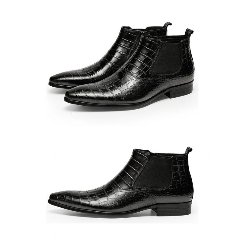 Botas Masculinas Luxo Croctex Casual Zipper Ankle Boots - Preto