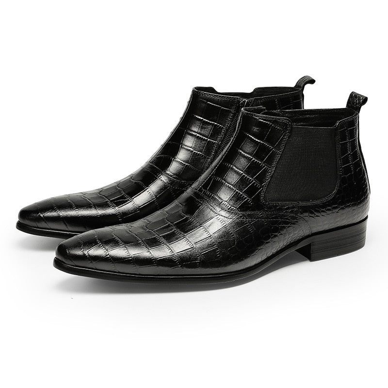 Botas Masculinas Luxo Croctex Casual Zipper Ankle Boots - Preto