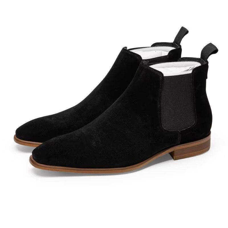 Botas Masculinas Luxo Em Couro Chique Com Forro Pele Chelsea - Preto