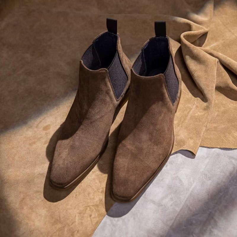 Botas Masculinas Luxo Em Couro Chique Com Forro Pele Chelsea - Café