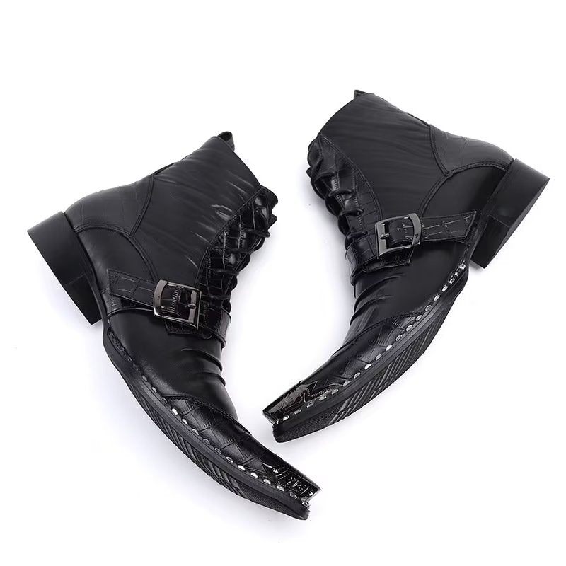 Botas Masculinas Luxo Em Couro Crocodilo Chiques - Preto