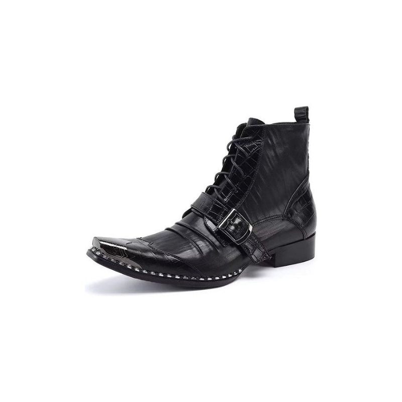 Botas Masculinas Luxo Em Couro Crocodilo Chiques - Preto