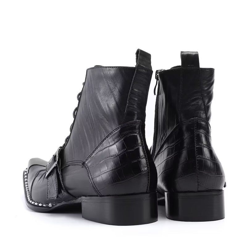 Botas Masculinas Luxo Em Couro Crocodilo Chiques - Preto