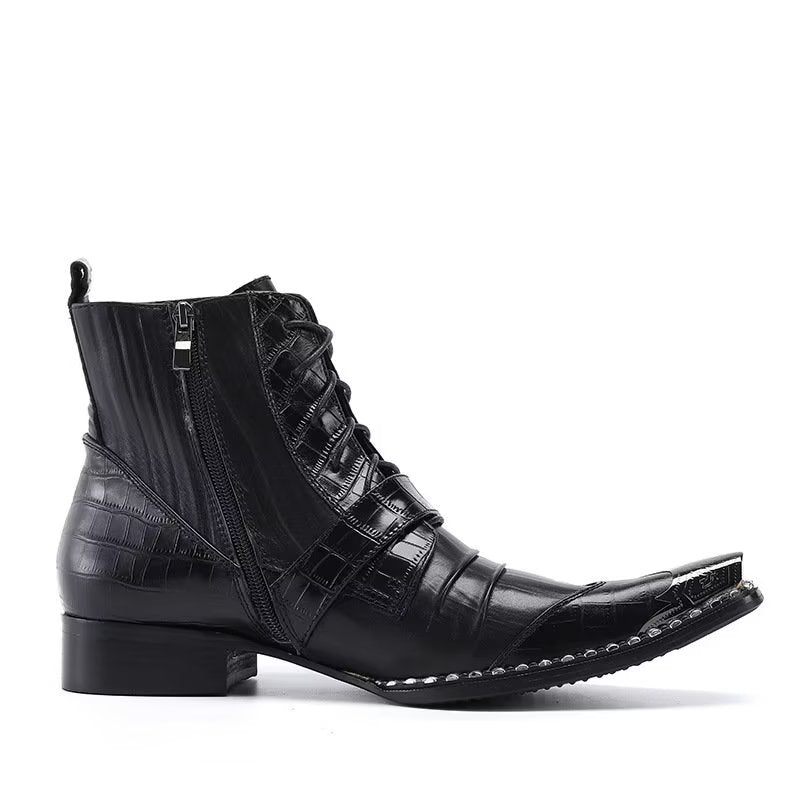 Botas Masculinas Luxo Em Couro Crocodilo Chiques - Preto