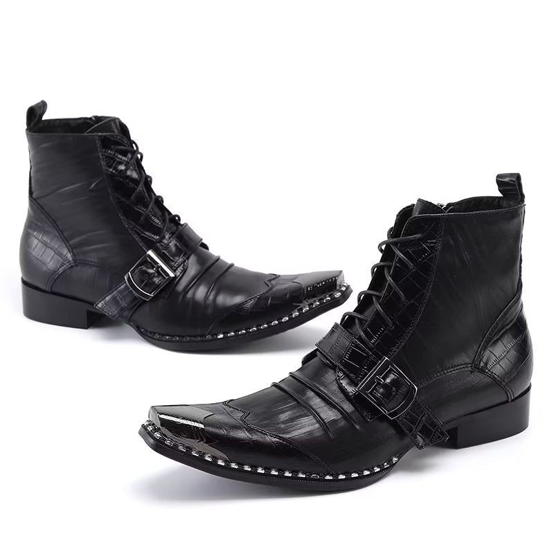 Botas Masculinas Luxo Em Couro Crocodilo Chiques - Preto