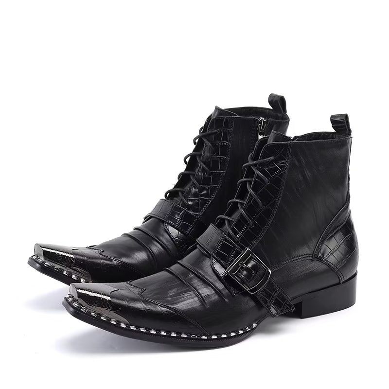 Botas Masculinas Luxo Em Couro Crocodilo Chiques - Preto