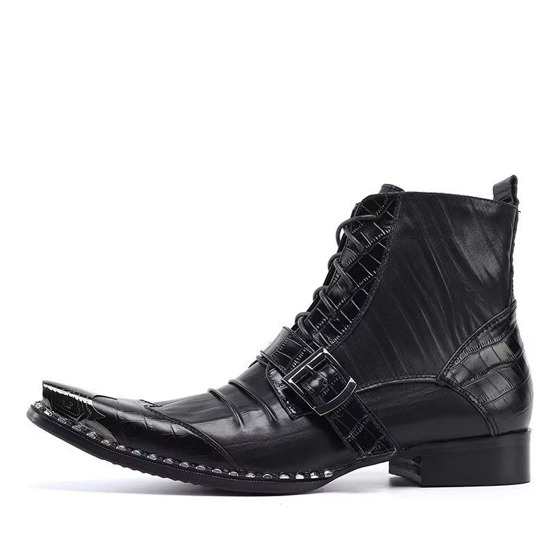 Botas Masculinas Luxo Em Couro Crocodilo Chiques - Preto