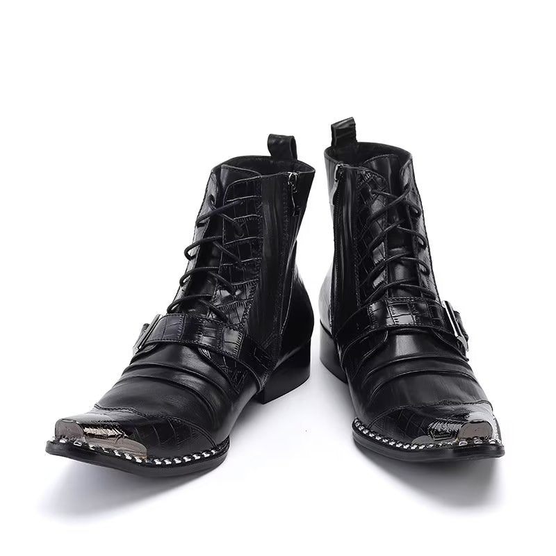 Botas Masculinas Luxo Em Couro Crocodilo Chiques - Preto