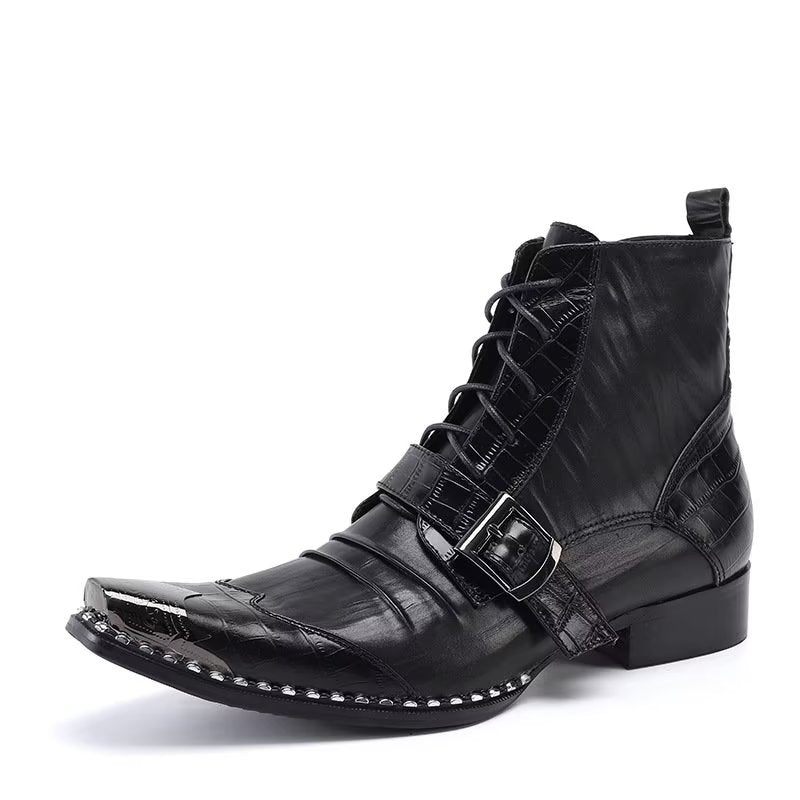 Botas Masculinas Luxo Em Couro Crocodilo Chiques - Preto