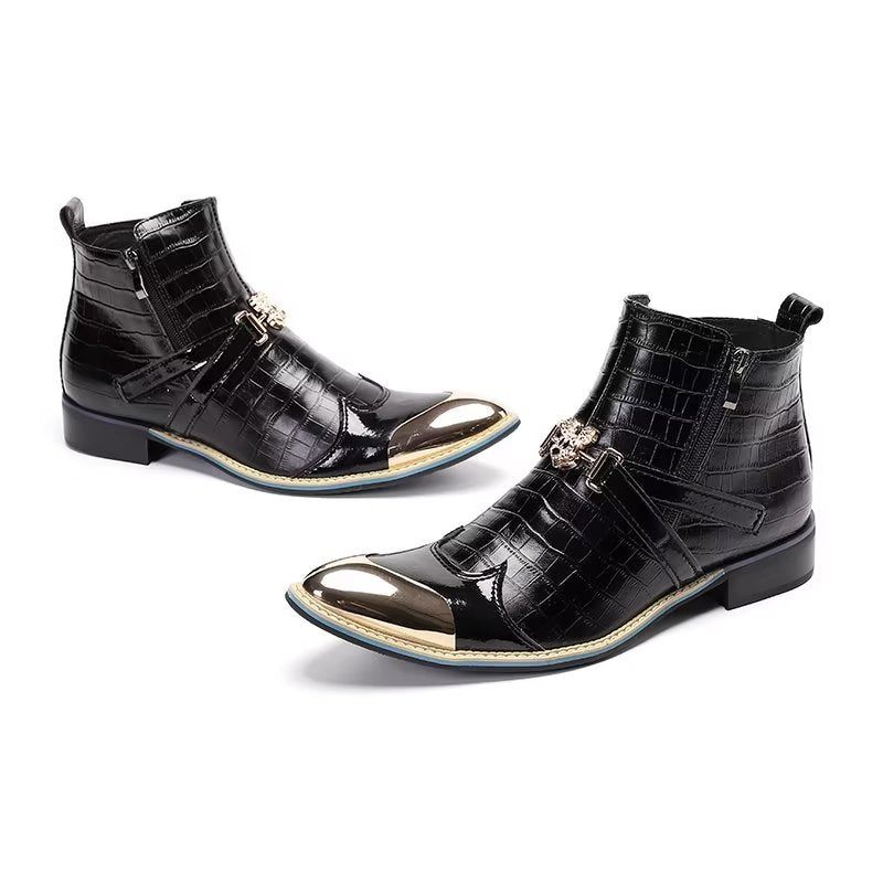 Botas Masculinas Luxo Em Couro Crocodilo Sociais - Preto