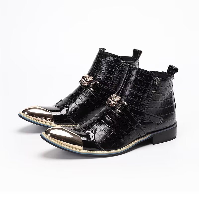 Botas Masculinas Luxo Em Couro Crocodilo Sociais - Preto