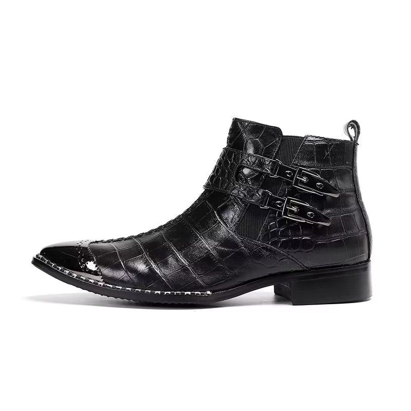 Botas Masculinas Luxo Em Couro Crocodilo Sociais - Preto