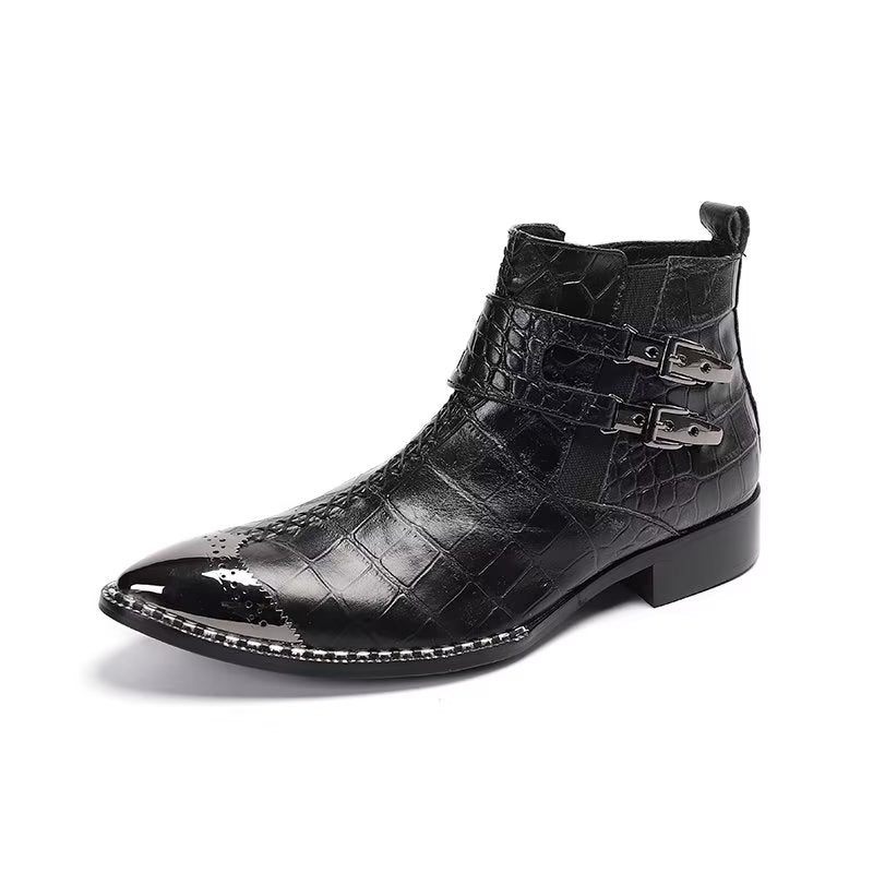 Botas Masculinas Luxo Em Couro Crocodilo Sociais - Preto