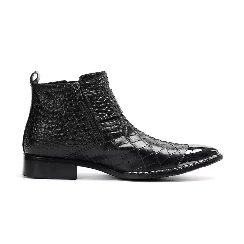 Botas Masculinas Luxo Em Couro Crocodilo Sociais - Preto