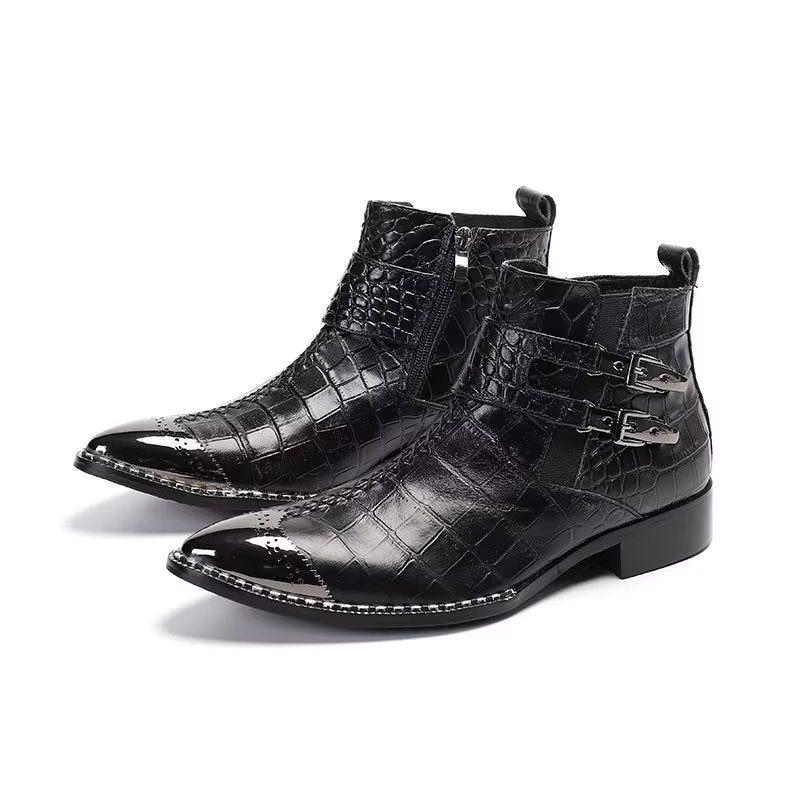 Botas Masculinas Luxo Em Couro Crocodilo Sociais - Preto