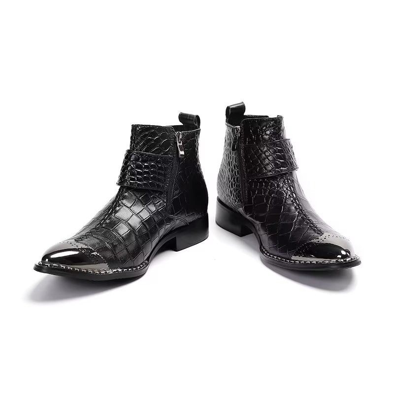 Botas Masculinas Luxo Em Couro Crocodilo Sociais - Preto