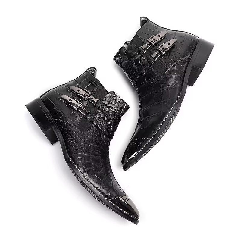 Botas Masculinas Luxo Em Couro Crocodilo Sociais - Preto