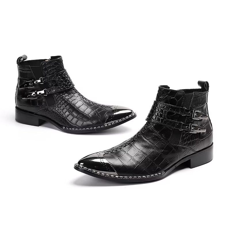 Botas Masculinas Luxo Em Couro Crocodilo Sociais - Preto