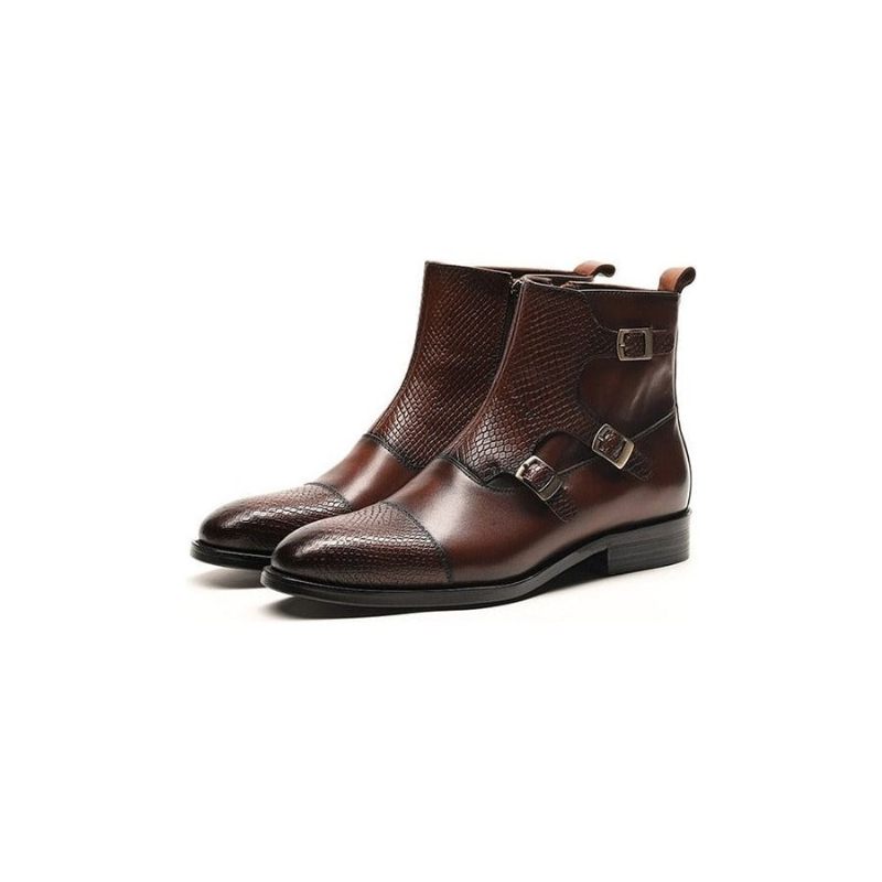 Botas Masculinas Luxo Exótica Artesanal Couro Brogue Chelsea - Café