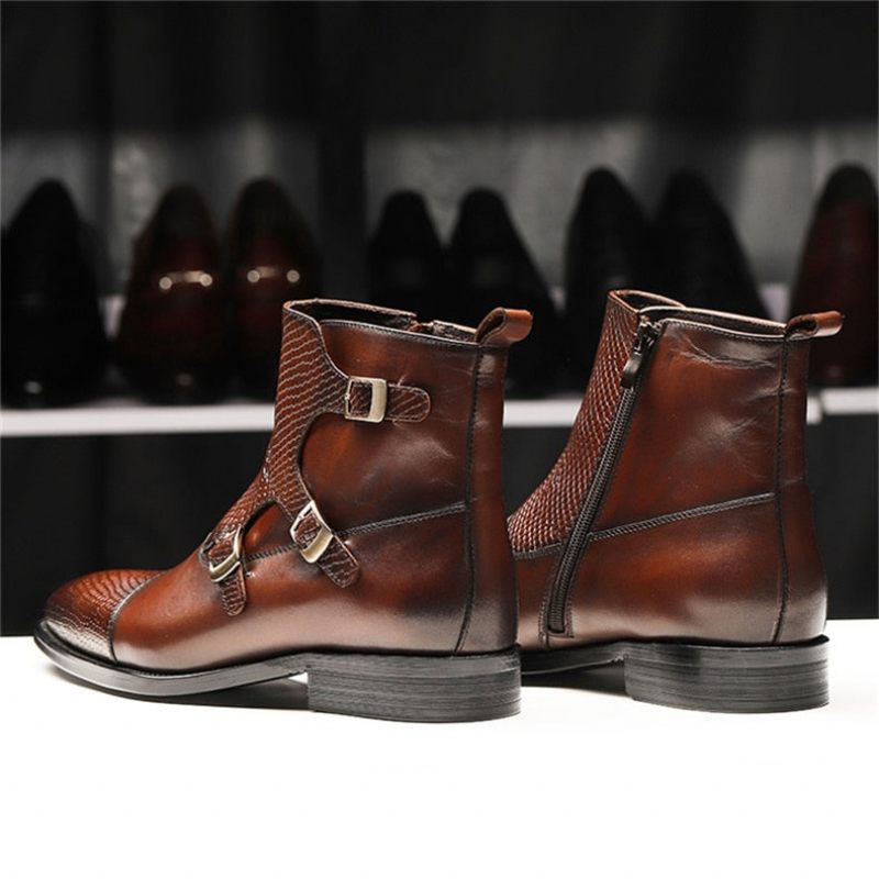 Botas Masculinas Luxo Exótica Artesanal Couro Brogue Chelsea - Café