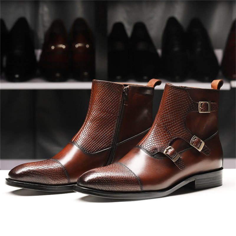 Botas Masculinas Luxo Exótica Artesanal Couro Brogue Chelsea - Café