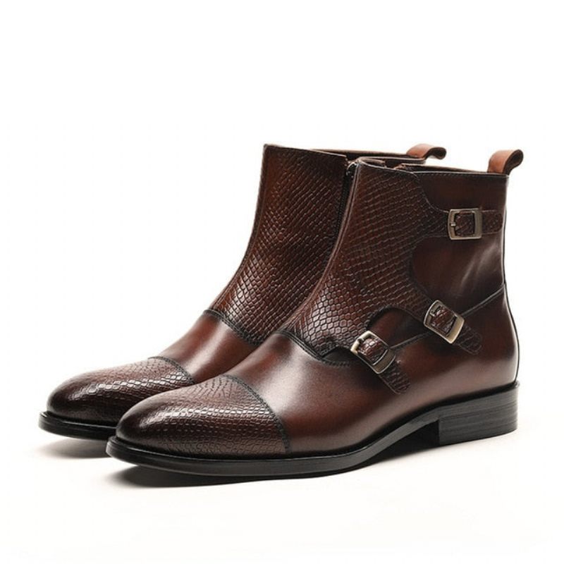 Botas Masculinas Luxo Exótica Artesanal Couro Brogue Chelsea - Café