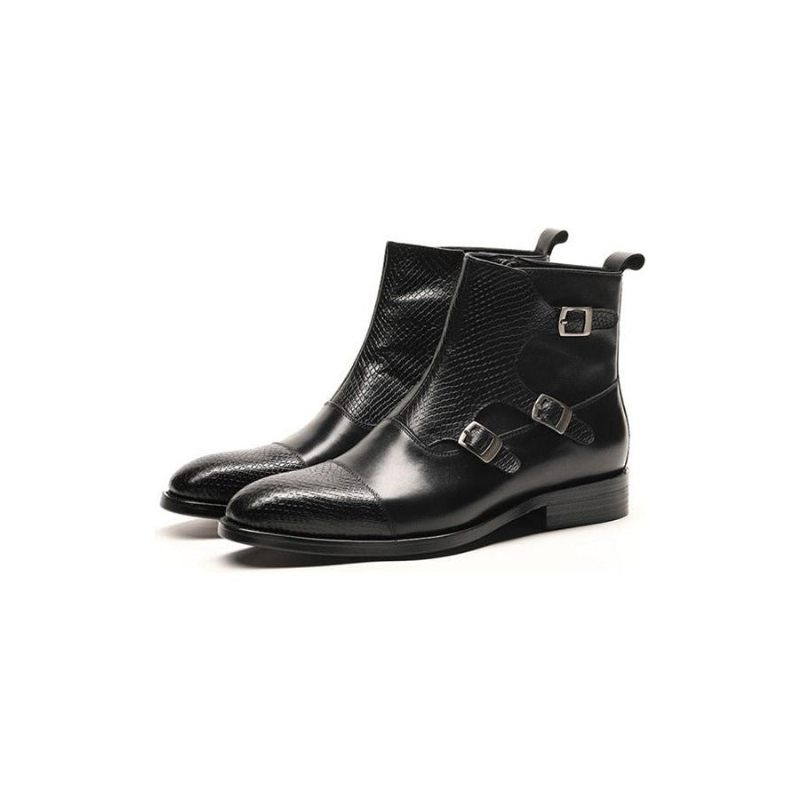 Botas Masculinas Luxo Exótica Artesanal Couro Brogue Chelsea - Preto