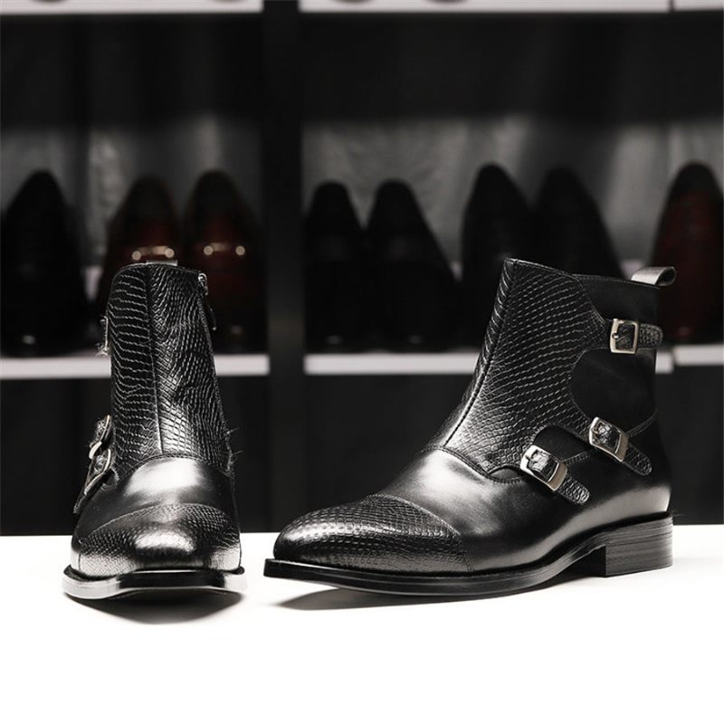 Botas Masculinas Luxo Exótica Artesanal Couro Brogue Chelsea - Preto