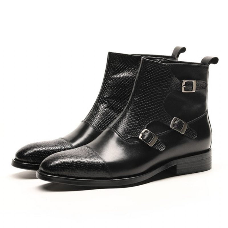 Botas Masculinas Luxo Exótica Artesanal Couro Brogue Chelsea - Preto