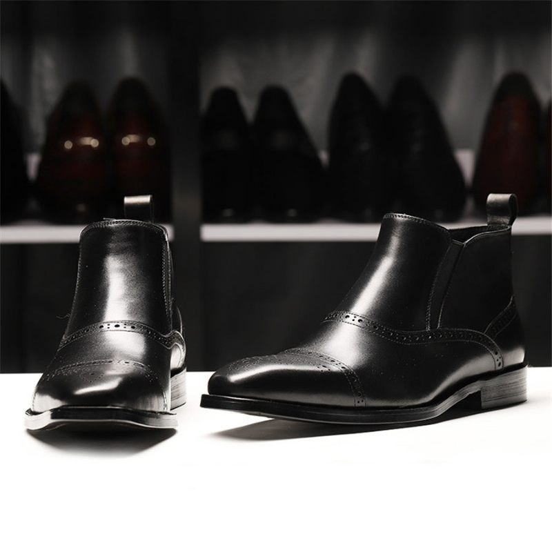 Botas Masculinas Luxo Exóticas Couro Vaca Chelsea - Preto