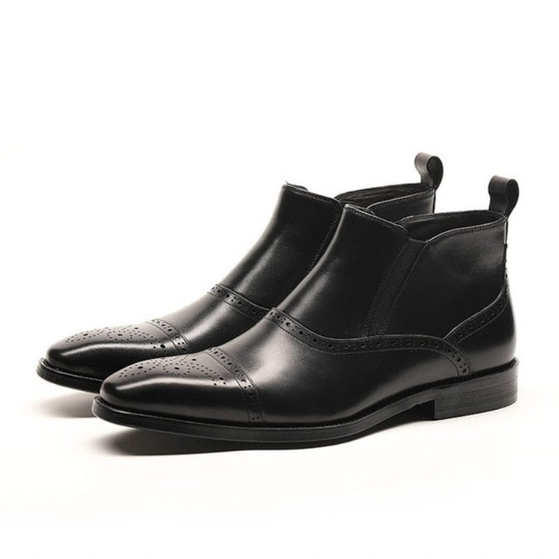 Botas Masculinas Luxo Exóticas Couro Vaca Chelsea - Preto