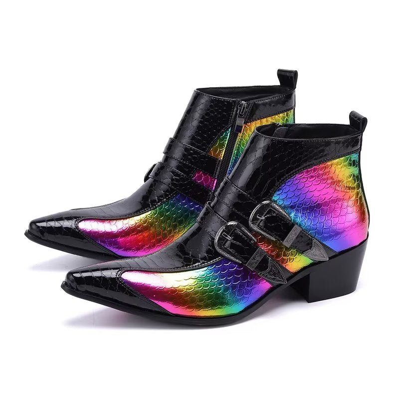 Botas Masculinas Luxo Exóticas Sociais Couro Genuíno - Multicolorido