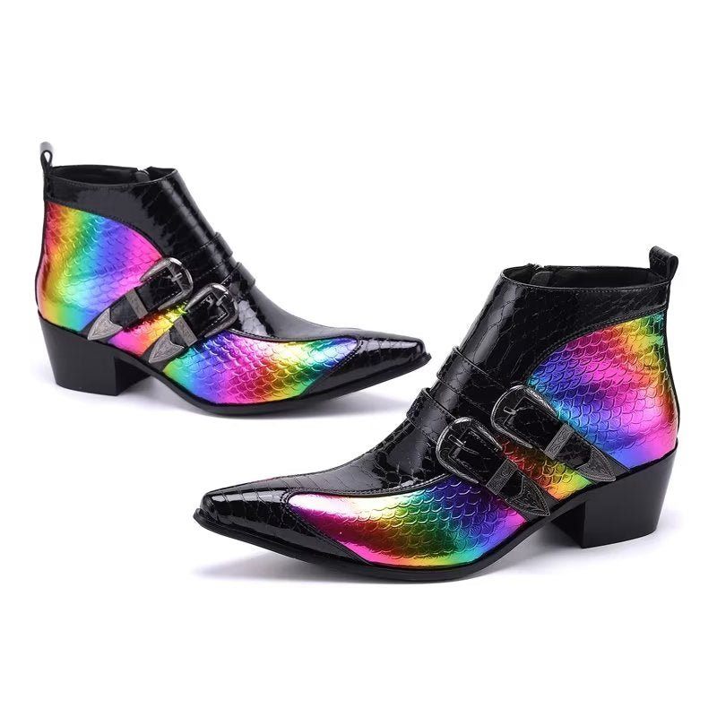 Botas Masculinas Luxo Exóticas Sociais Couro Genuíno - Multicolorido