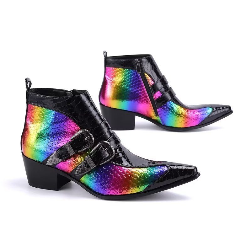 Botas Masculinas Luxo Exóticas Sociais Couro Genuíno - Multicolorido