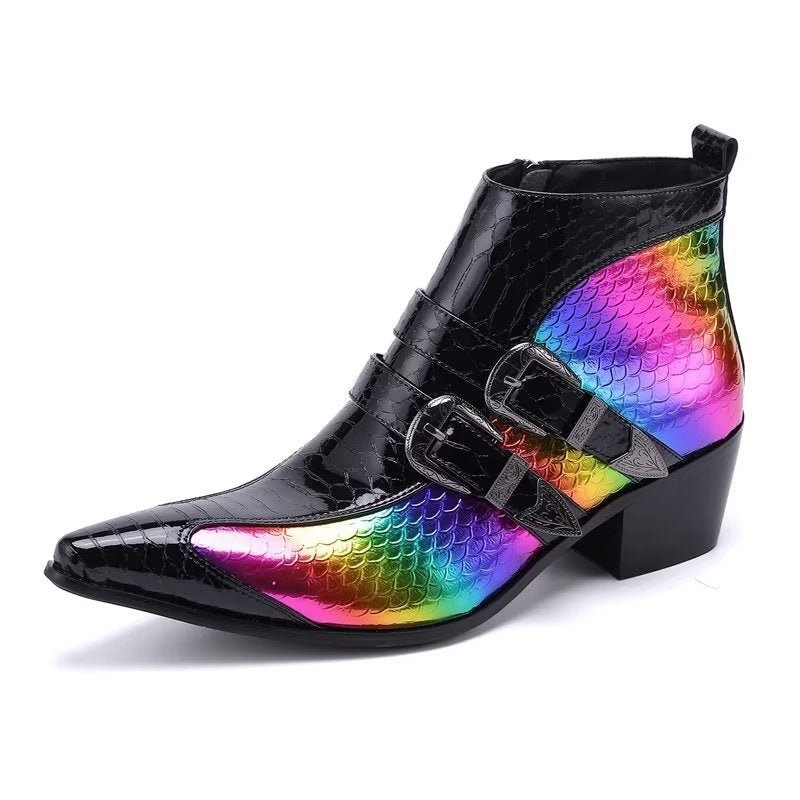 Botas Masculinas Luxo Exóticas Sociais Couro Genuíno - Multicolorido