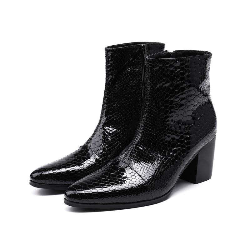 Botas Masculinas Luxo Serpente Dedo Apontado Cowboy Salto Alto