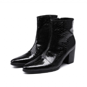 Botas Masculinas Luxo Serpente Dedo Apontado Cowboy Salto Alto