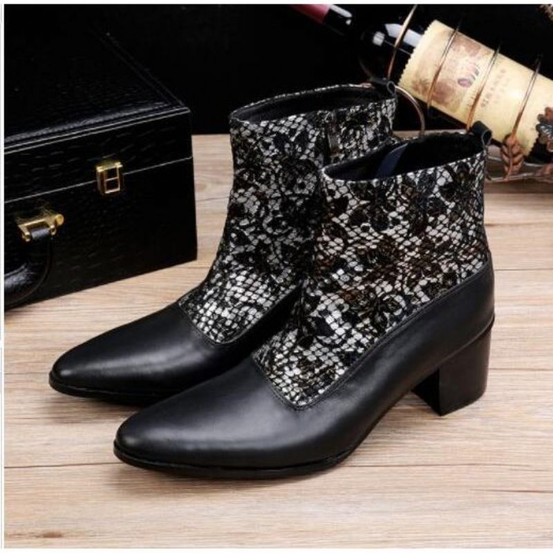 Botas Masculinas Luxo Serpente Dedo Apontado Cowboy Salto Alto - Preto 1