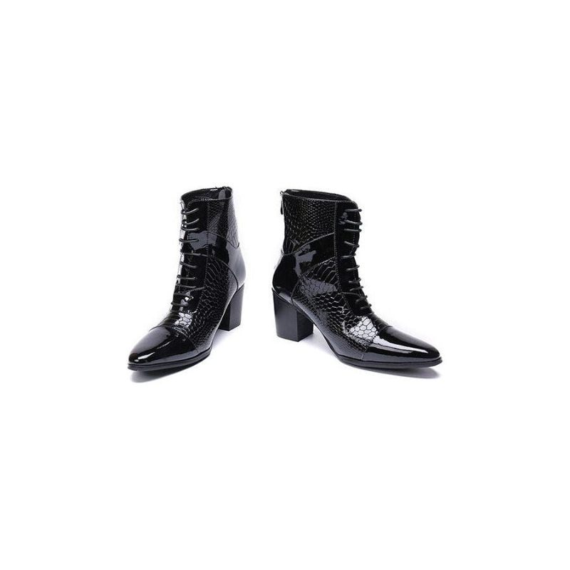 Botas Masculinas Luxo Serpente Dedo Apontado Cowboy Salto Alto - Preto 2