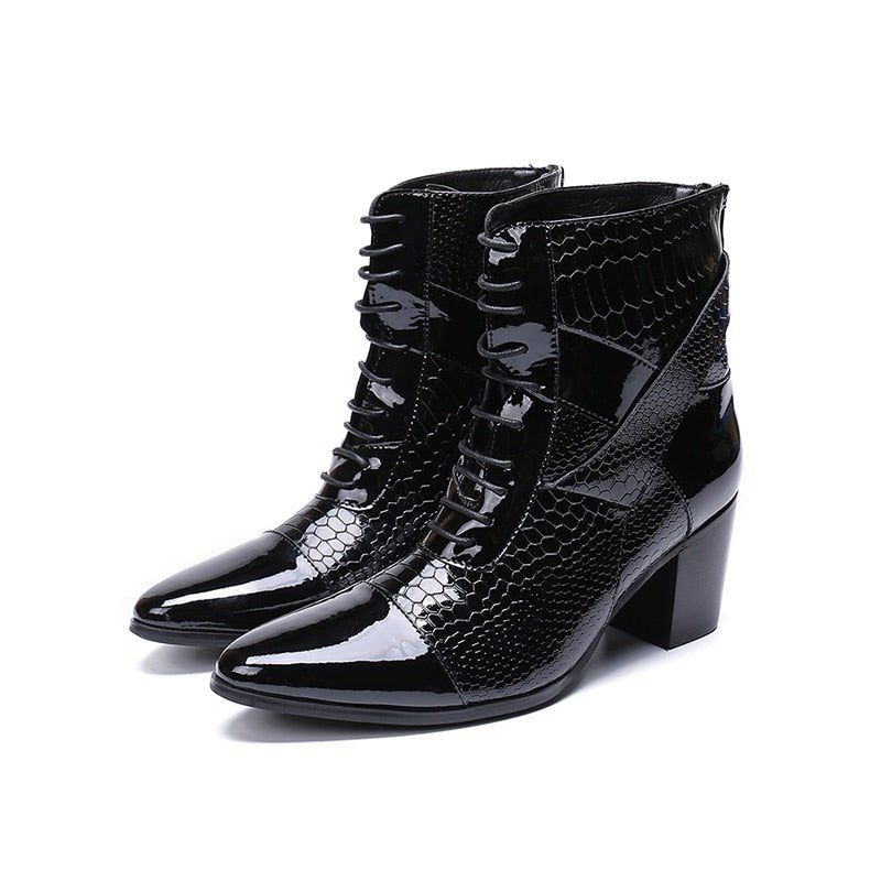 Botas Masculinas Luxo Serpente Dedo Apontado Cowboy Salto Alto - Preto 2