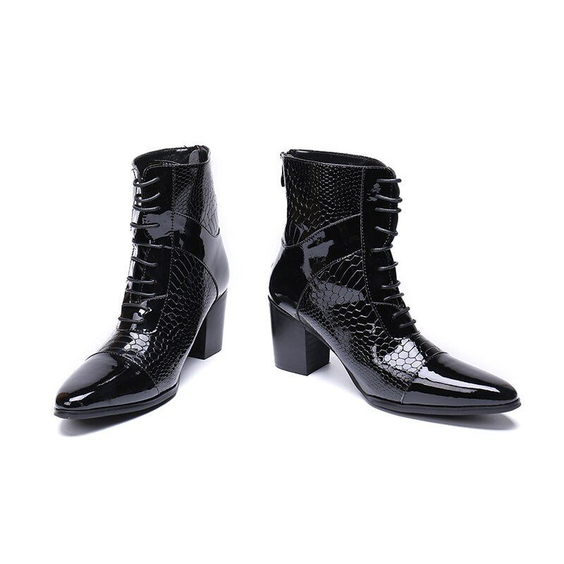 Botas Masculinas Luxo Serpente Dedo Apontado Cowboy Salto Alto - Preto 2