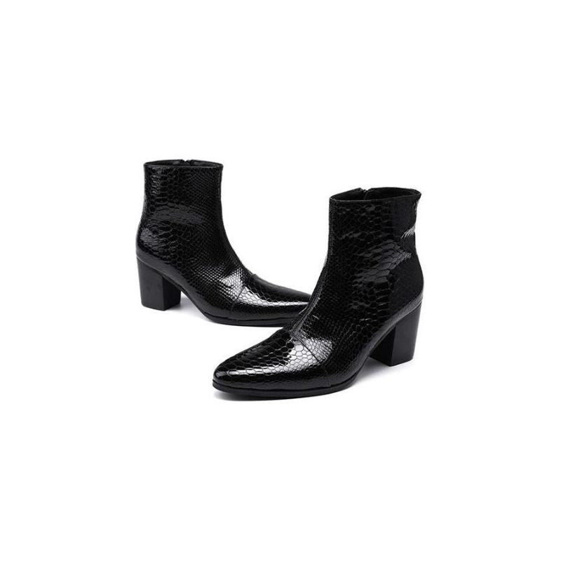 Botas Masculinas Luxo Serpente Dedo Apontado Cowboy Salto Alto - Preto 3